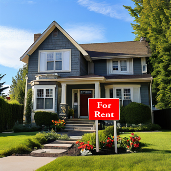 House with For Rent sign in the yard