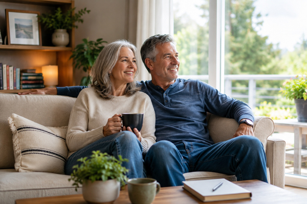 Older Couple Sitting on a Sofa Looking out of a Window
